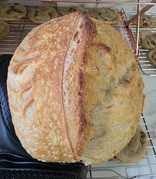 A crusty loaf of sourdough bread